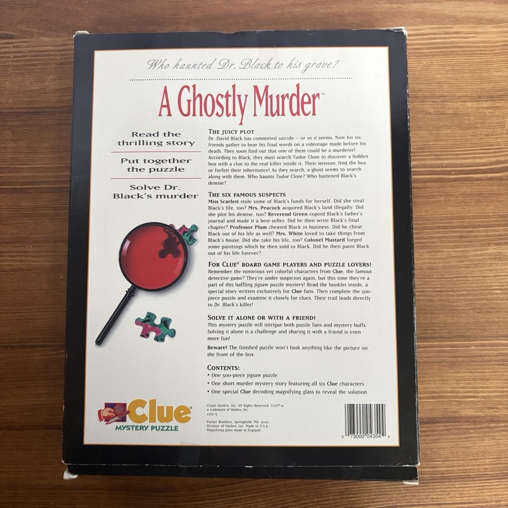 1996 Clue Mystery Puzzle A Ghostly Murder 500 Pc Complete w/ Book & Magnifier - Picture 3 of 8